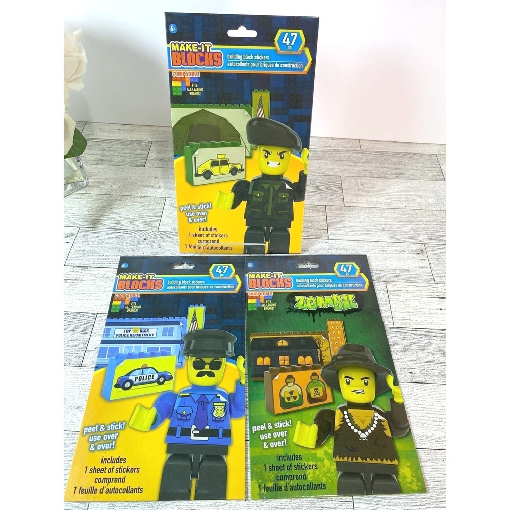 Make-It Blocks Building Block Stickers Creative Kids 2019 3pk Army Police Zombie